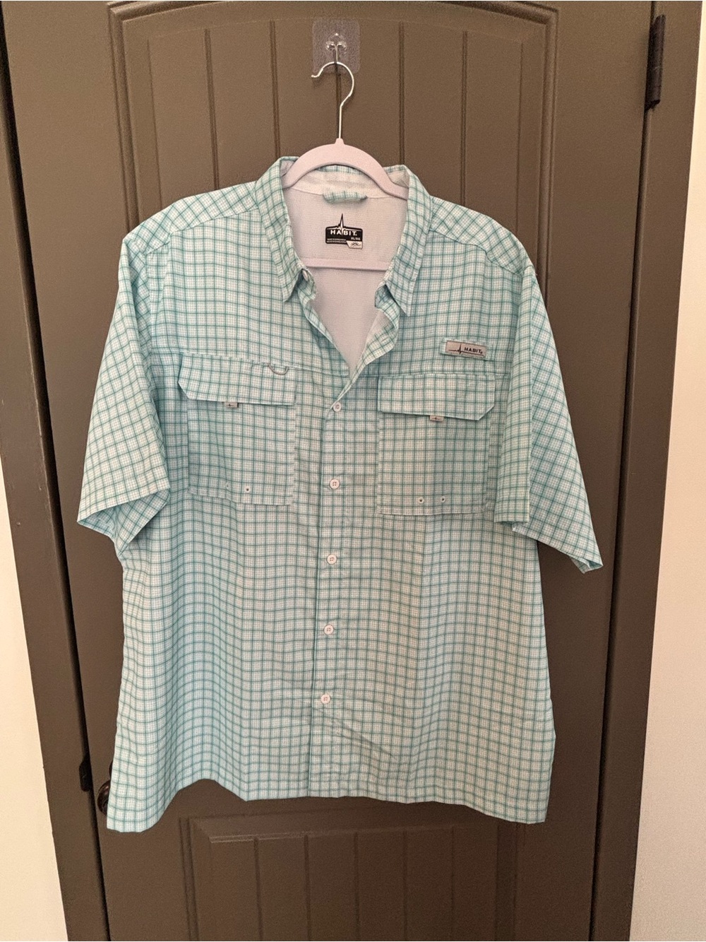 Habit Men's XL Fishing Shirt Aqua Plaid Short Sleeve UPF Solar Factor Outdoor